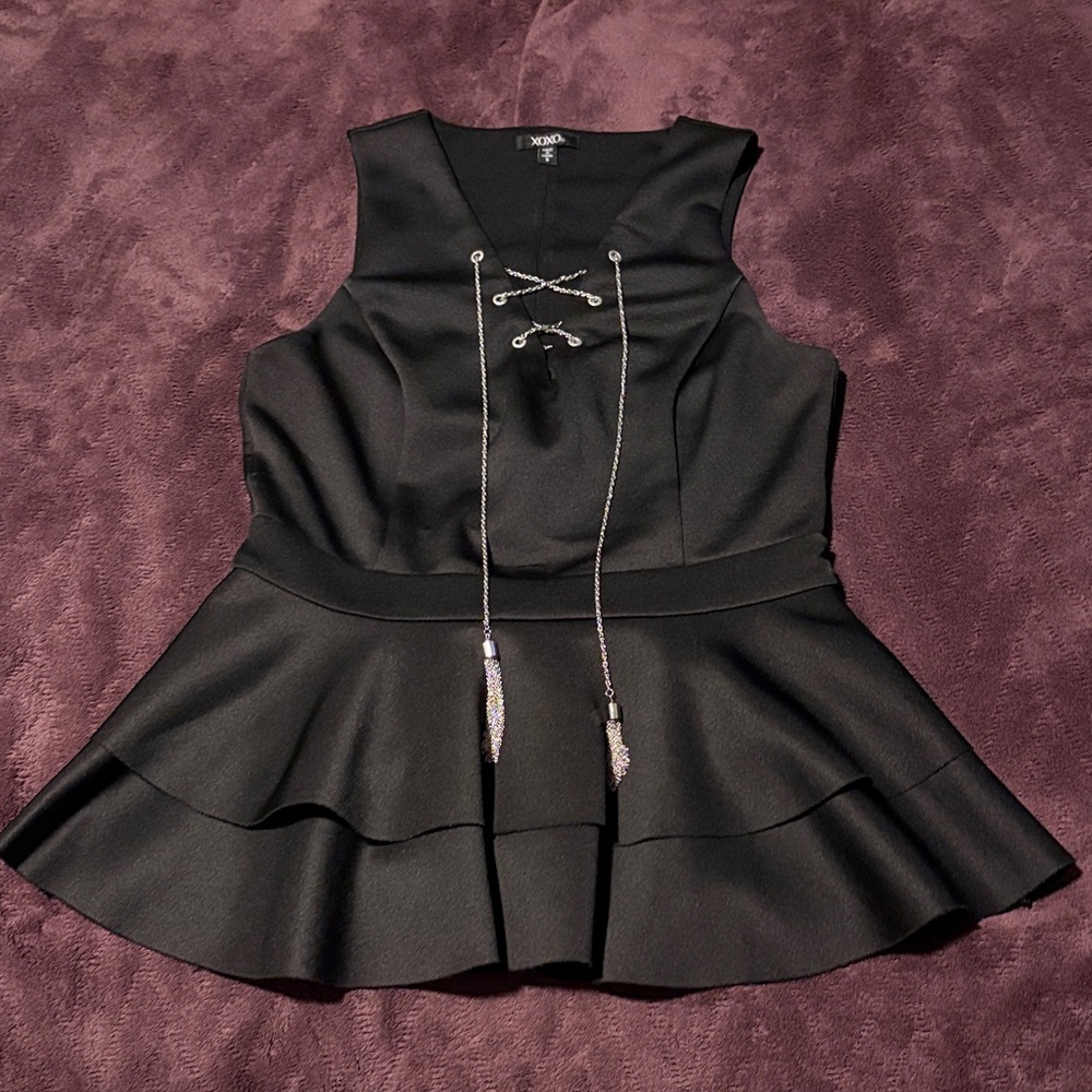 XOXO Black Lace-Up Peplum Top